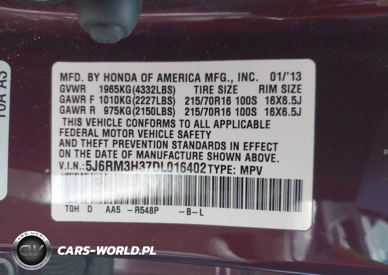 2013 Honda Cr-V Lx VIN:5J6RM3H37DL016402 - 9