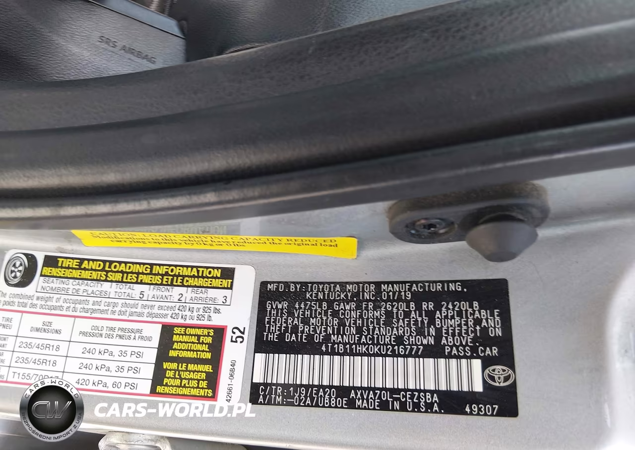 2019 Toyota Camry Se VIN:4T1B11HK0KU216777 - 9