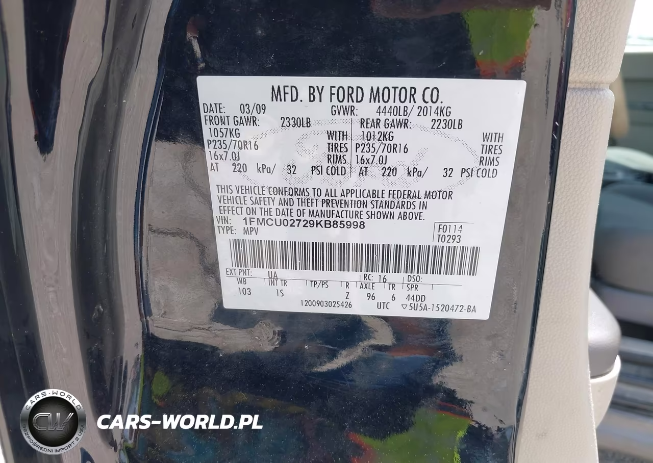 2009 Ford Escape Xls-Xls Manual VIN:1FMCU02729KB85998 - 9