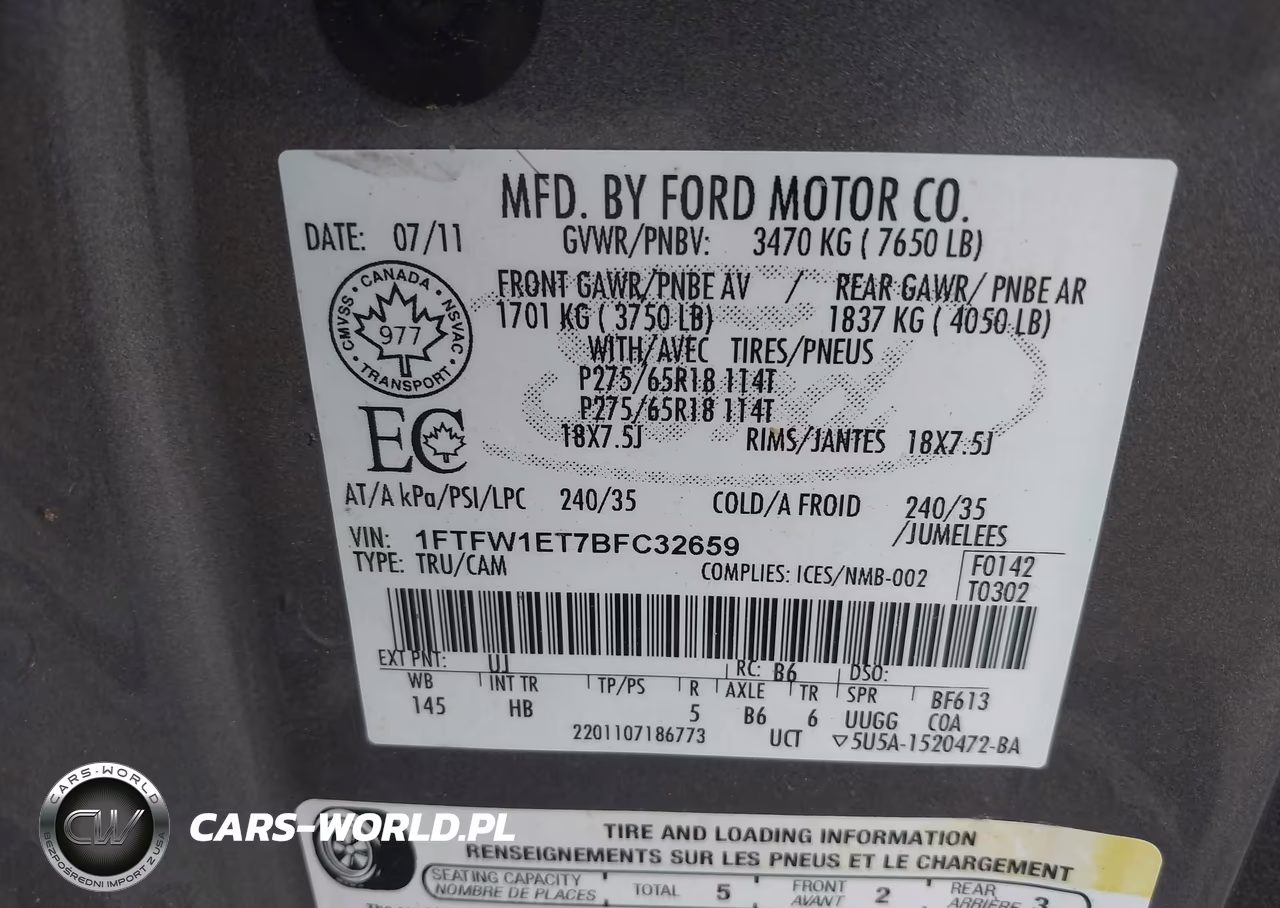 2011 Ford F-150 Lariat VIN:1FTFW1ET7BFC32659 - 9