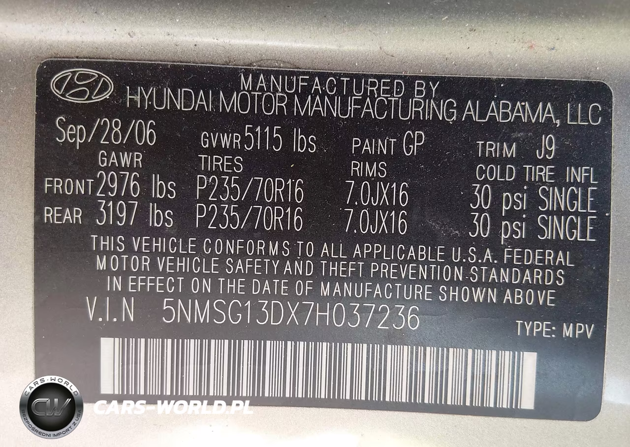 2007 Hyundai Santa Fe Gls VIN:5NMSG13DX7H037236 - 9