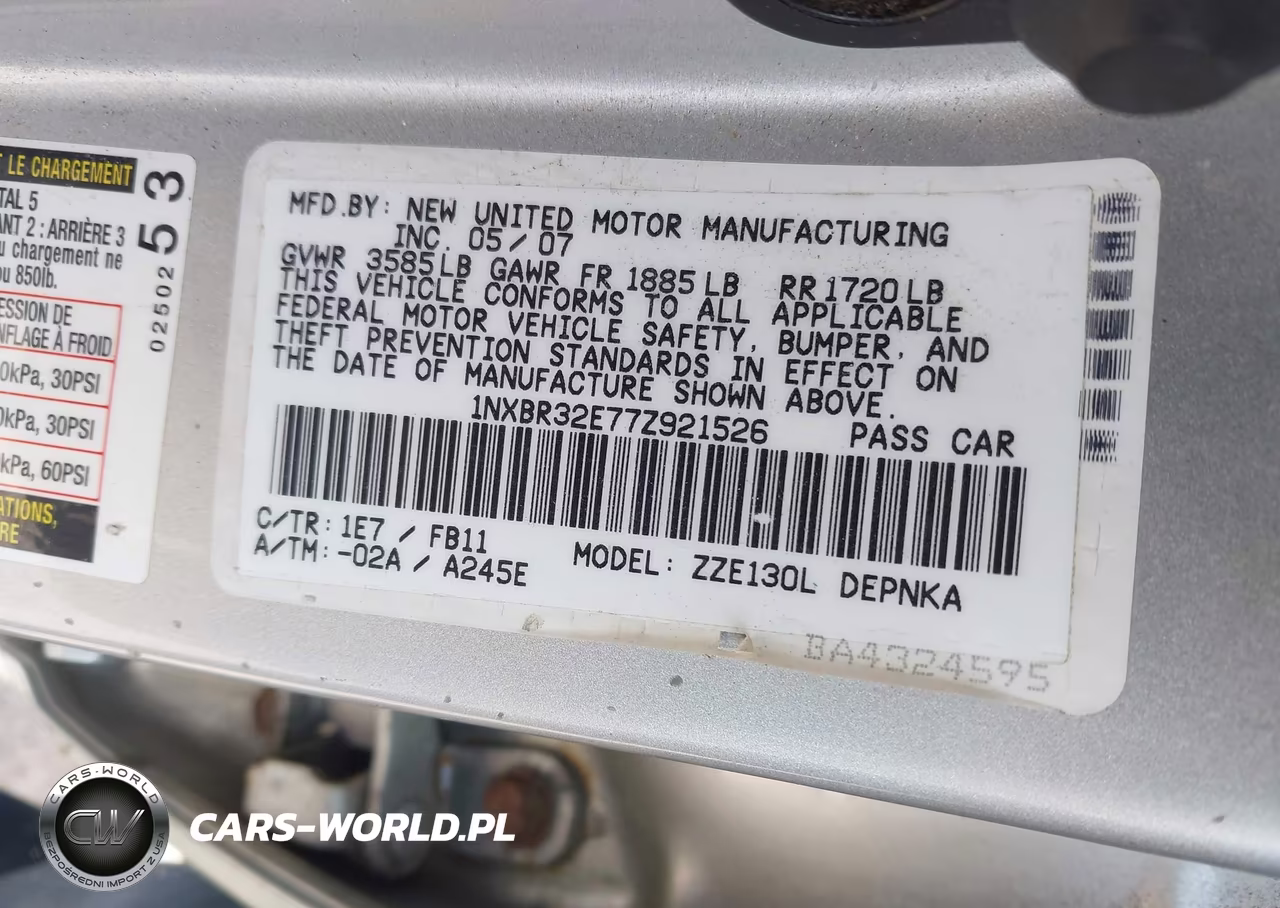 2007 Toyota Corolla Le VIN:1NXBR32E77Z921526 - 9