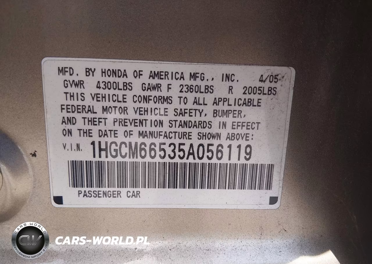 2005 Honda Accord 3.0 Ex VIN:1HGCM66535A056119 - 9