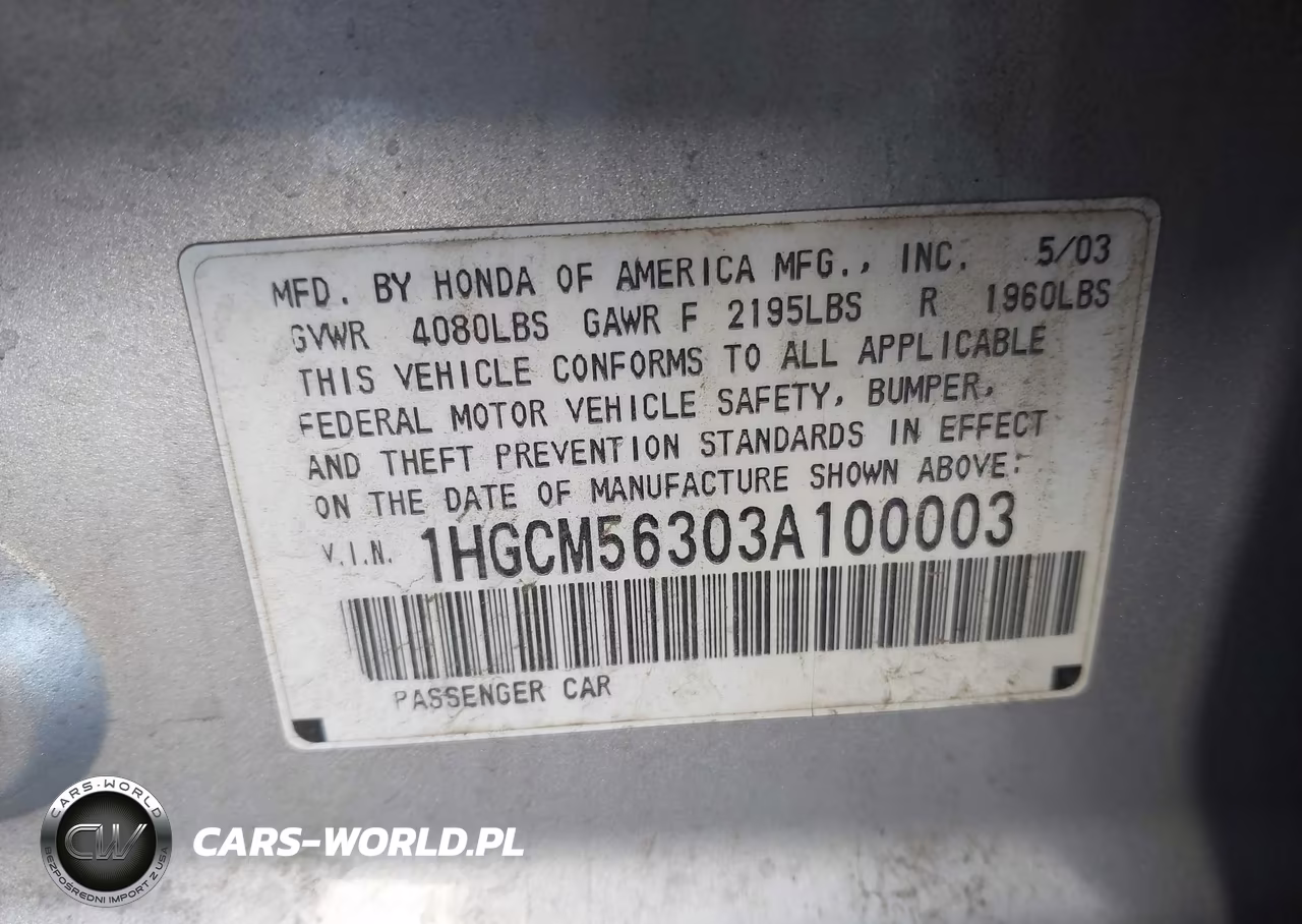 2003 Honda Accord Sdn Lx VIN:1HGCM56303A100003 - 9