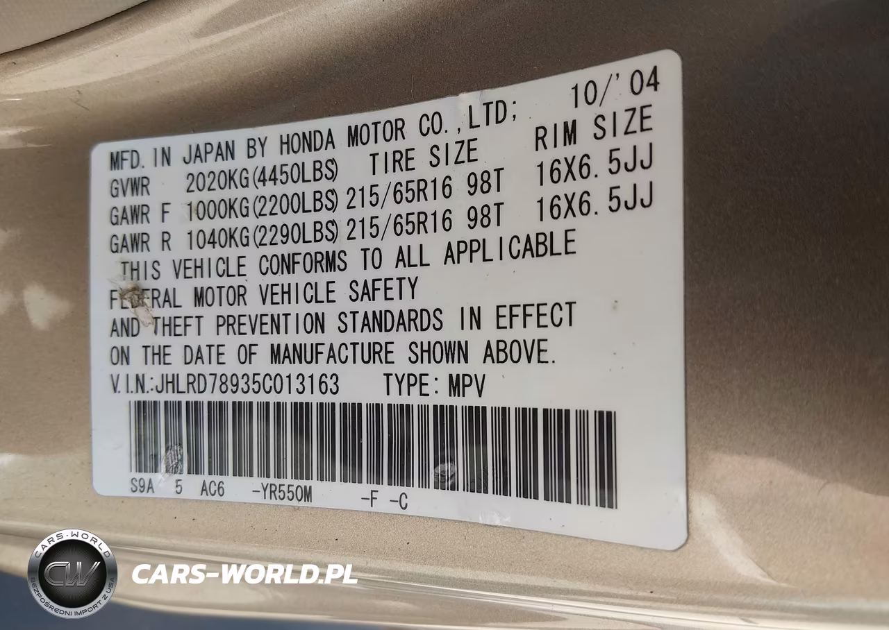 2005 Honda Cr-V Se VIN:JHLRD78935C013163 - 9