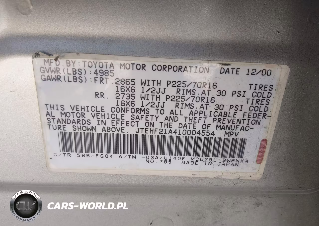 2001 Toyota Highlander V6 VIN:JTEHF21A410004554 - 9