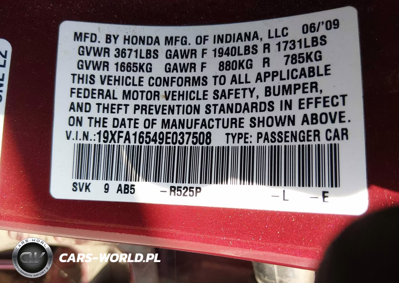 2009 Honda Civic Lx VIN:19XFA16549E037508 - 9