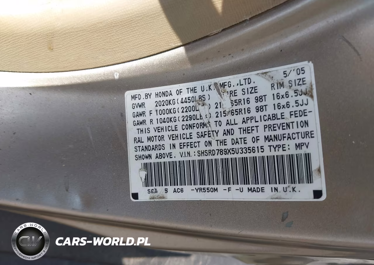 2005 Honda Cr-V Se VIN:SHSRD789X5U335615 - 9