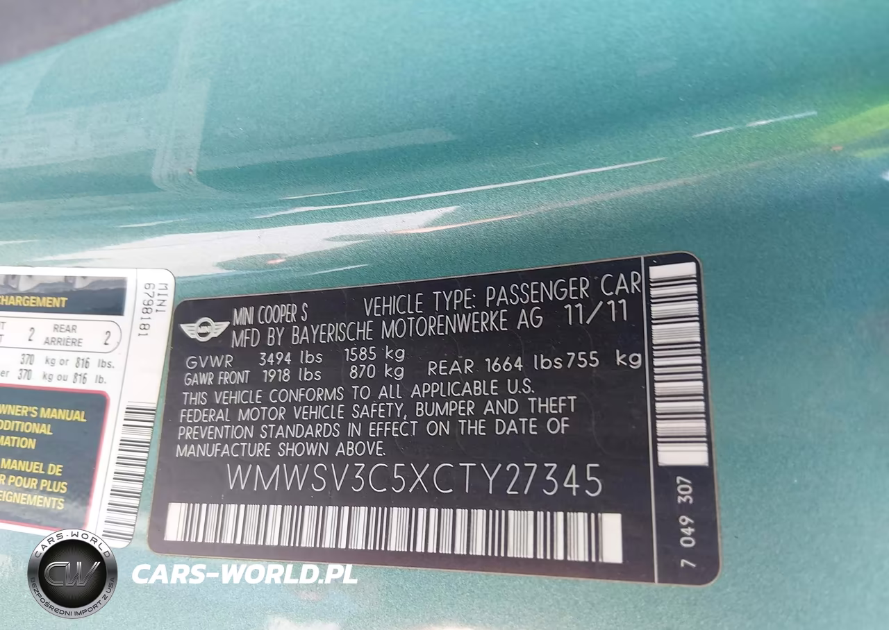2012 Mini Cooper S VIN:WMWSV3C5XCTY27345 - 9
