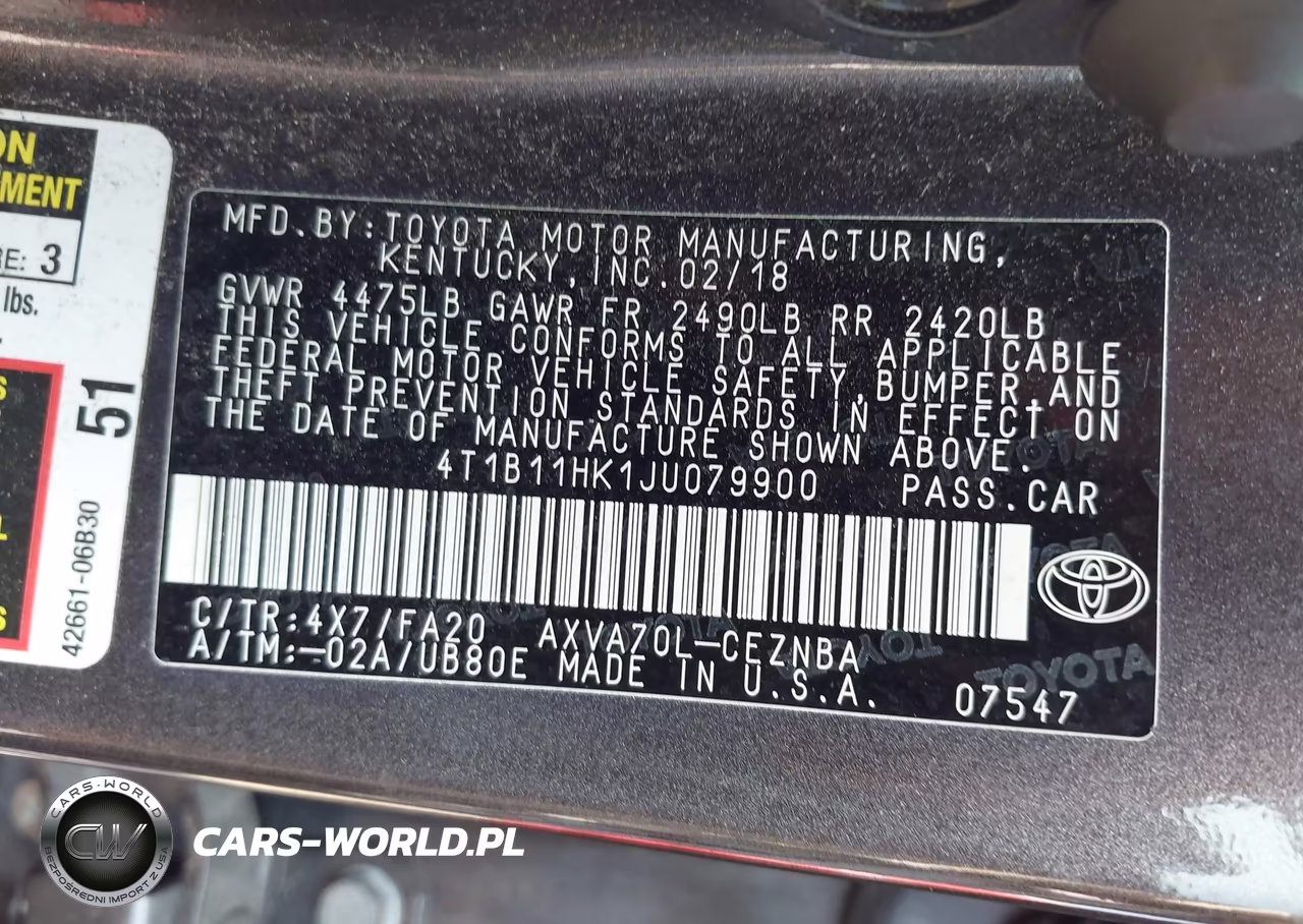 2018 Toyota Camry Le VIN:4T1B11HK1JU079900 - 9