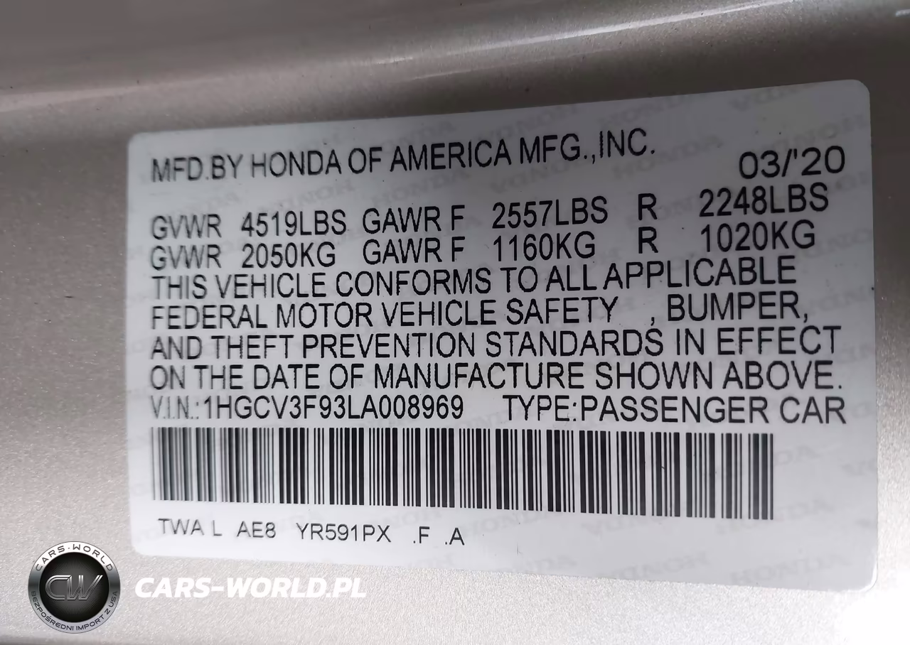 2020 Honda Accord Hybrid Touring VIN:1HGCV3F93LA008969 - 9