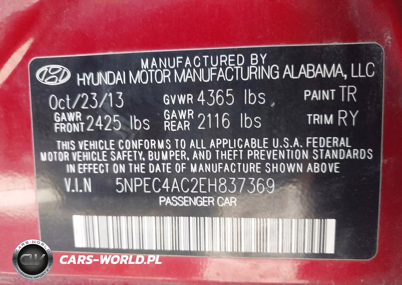 2014 Hyundai Sonata Se VIN:5NPEC4AC2EH837369 - 9