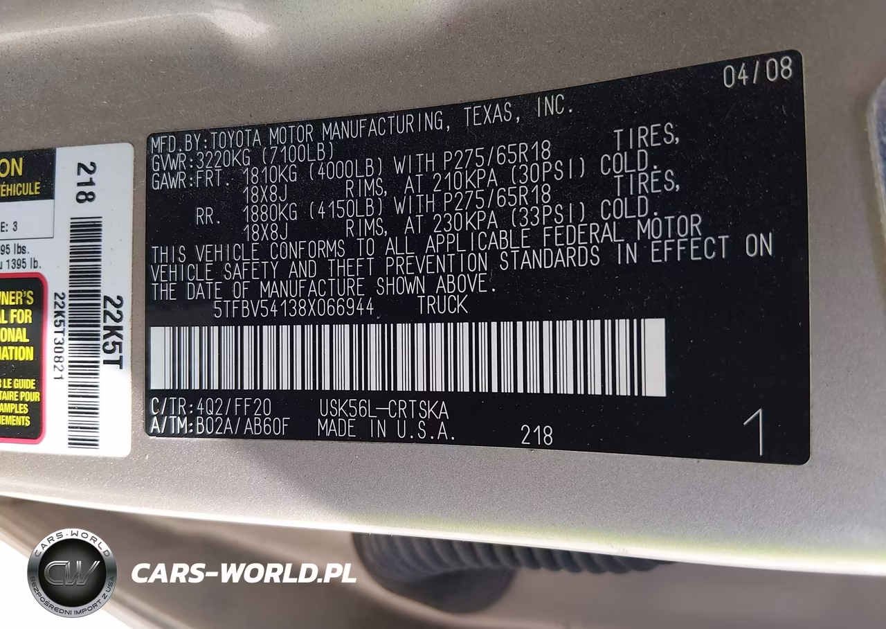 2008 Toyota Tundra Sr5 5.7L V8 VIN:5TFBV54138X066944 - 9