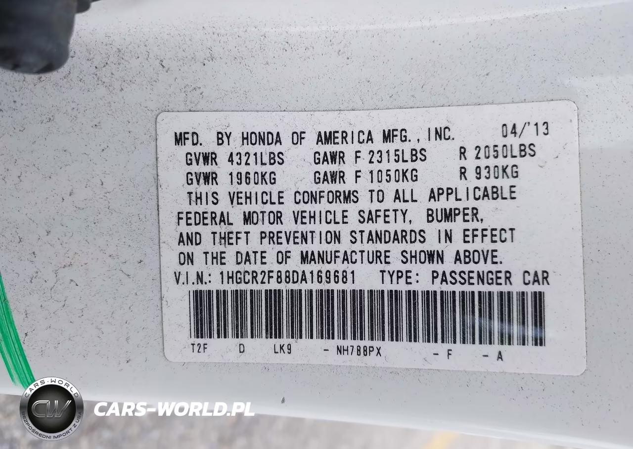 2013 Honda Accord Ex-L VIN:1HGCR2F88DA169681 - 9