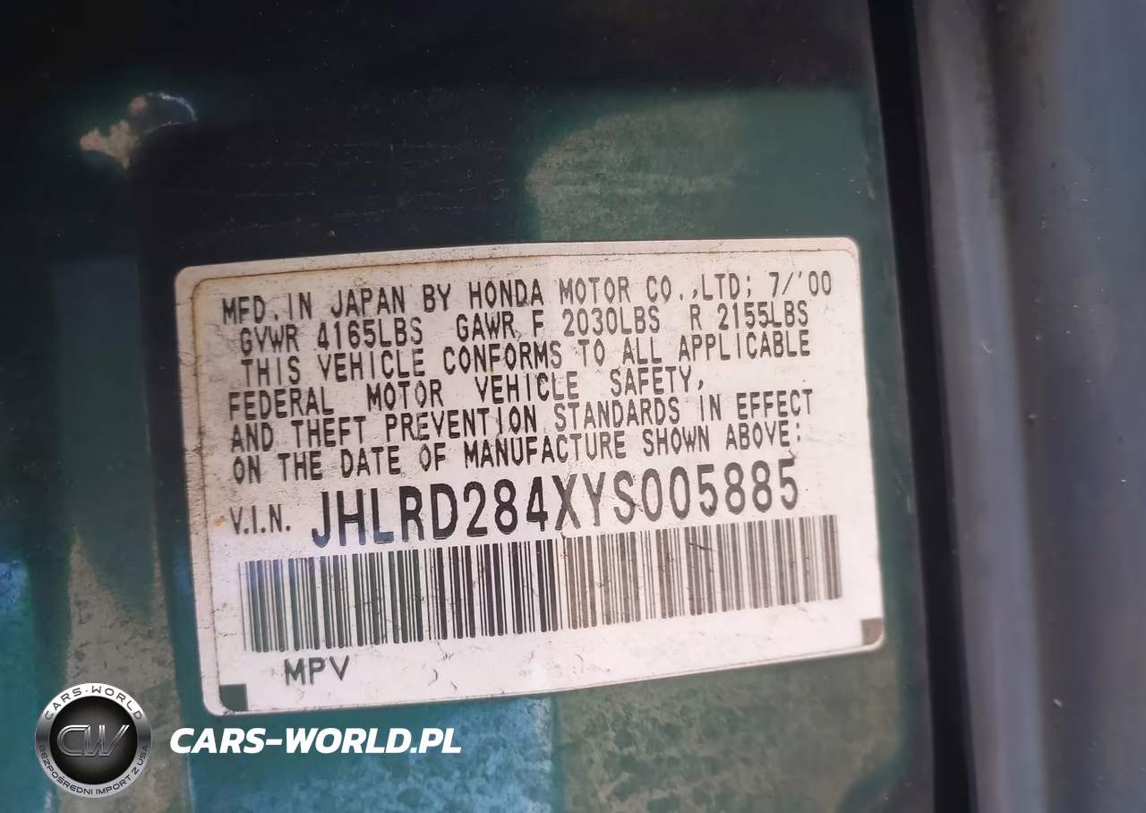 2000 Honda Cr-V Lx VIN:JHLRD284XYS005885 - 9