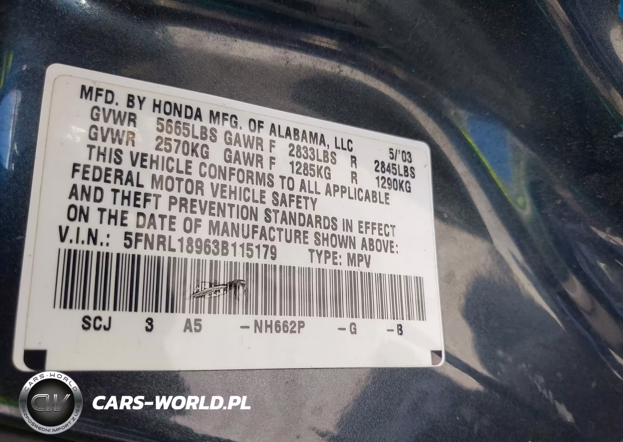 2003 Honda Odyssey Ex-L VIN:5FNRL18963B115179 - 9