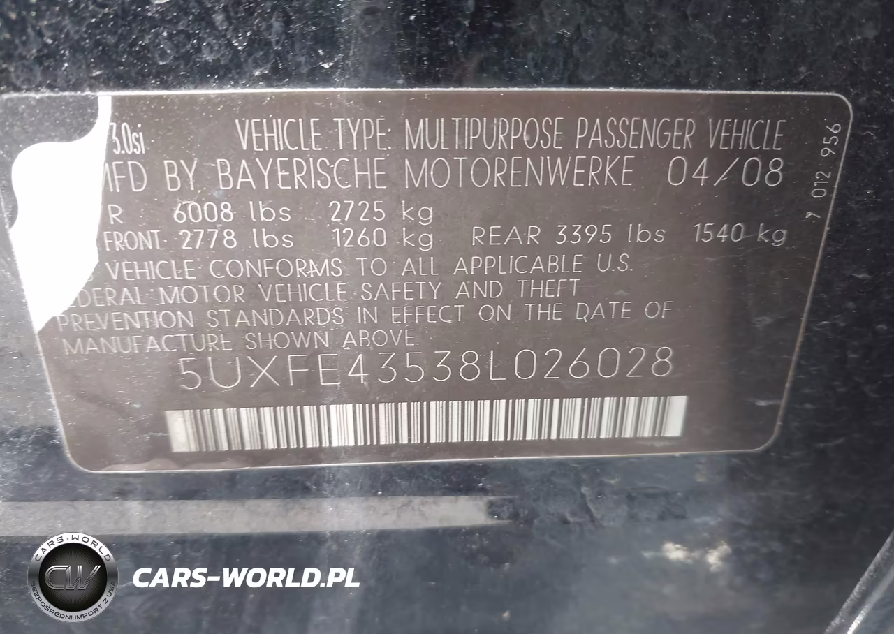 2008 BMW X5 3.0Si VIN:5UXFE43538L026028 - 9