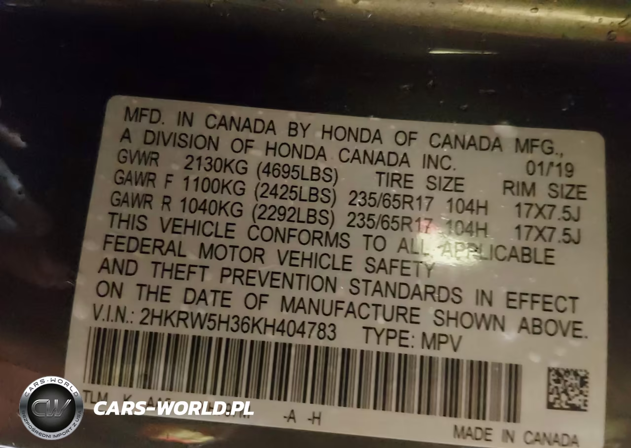 2019 Honda Cr-V Lx VIN:2HKRW5H36KH404783 - 9
