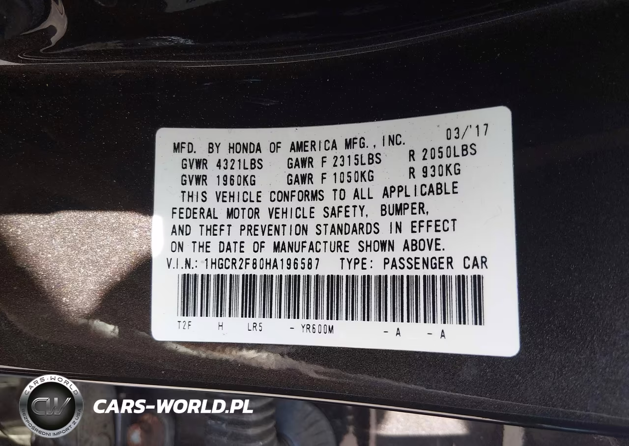 2017 Honda Accord Ex-L VIN:1HGCR2F80HA196587 - 9