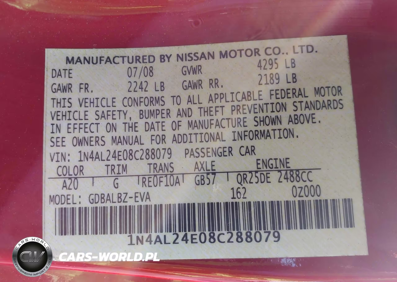 2008 Nissan Altima 2.5 S VIN:1N4AL24E08C288079 - 9