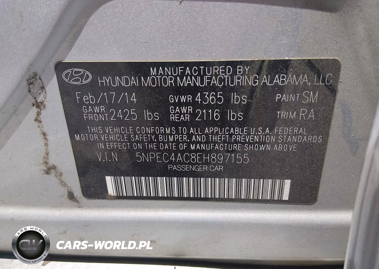 2014 Hyundai Sonata Se VIN:5NPEC4AC8EH897155 - 9