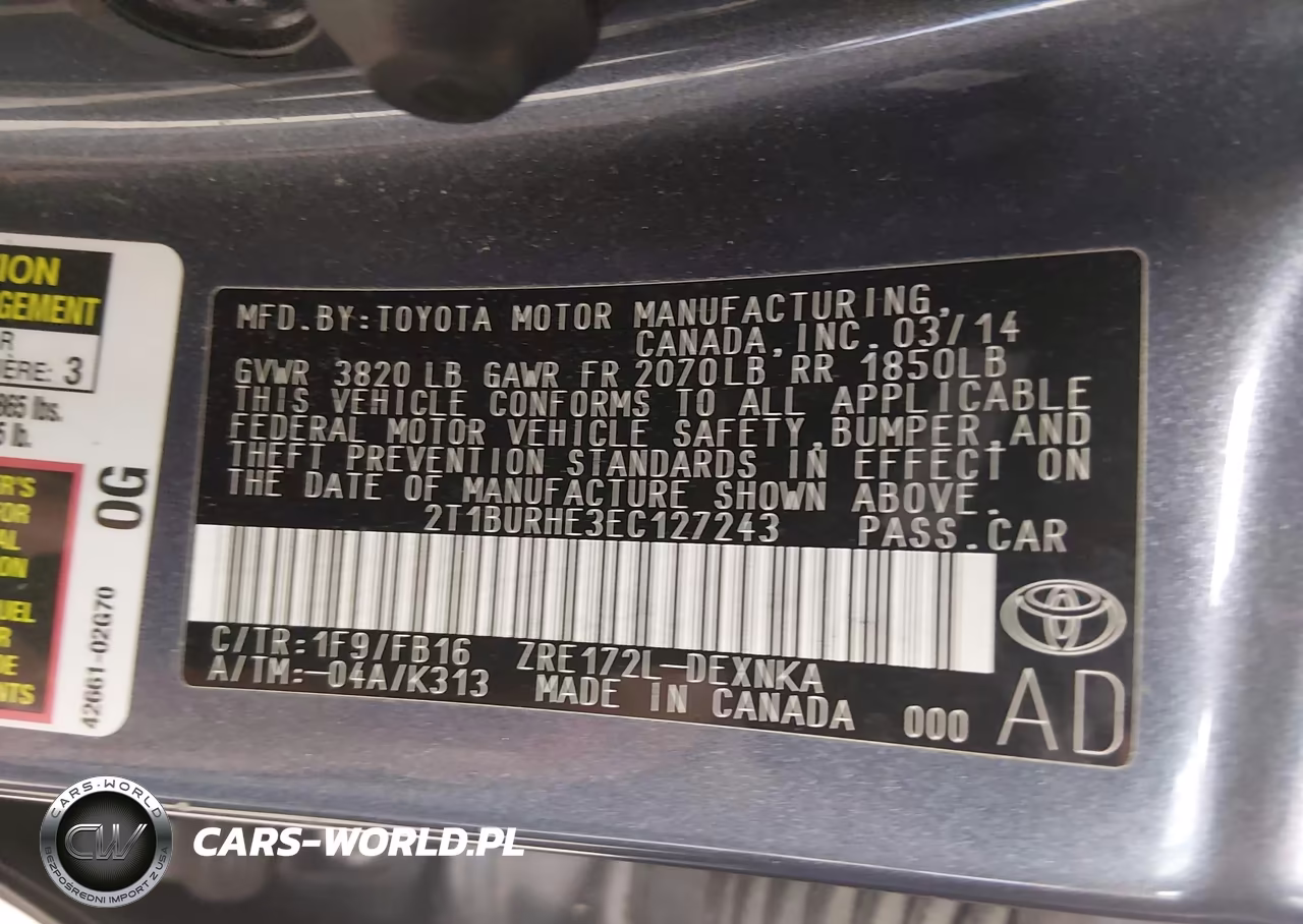 2014 Toyota Corolla Le VIN:2T1BURHE3EC127243 - 9