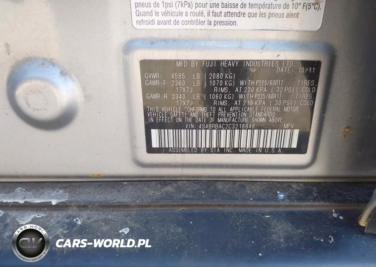 2012 Subaru Outback 2.5I VIN:4S4BRBAC2C3218846 - 9