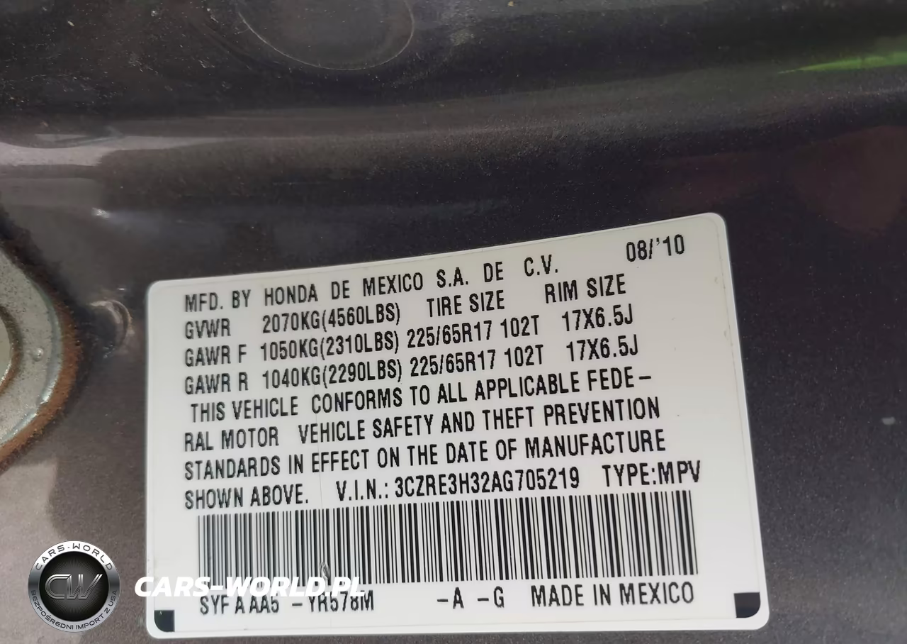 2010 Honda Cr-V Lx VIN:3CZRE3H32AG705219 - 9
