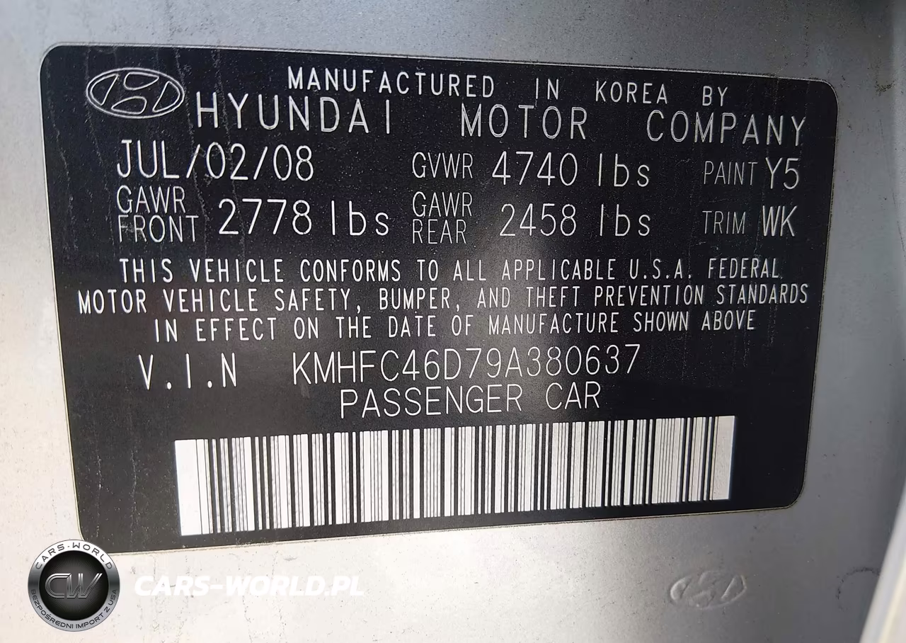 2009 Hyundai Azera Gls VIN:KMHFC46D79A380637 - 9