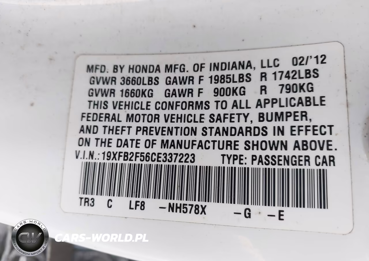 2012 Honda Civic Lx VIN:19XFB2F56CE337223 - 9