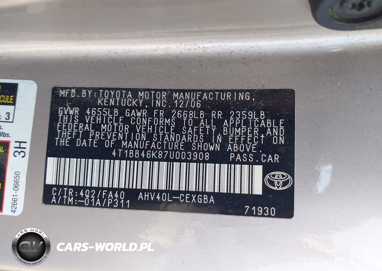 2007 Toyota Camry Hybrid VIN:4T1BB46K87U003908 - 9