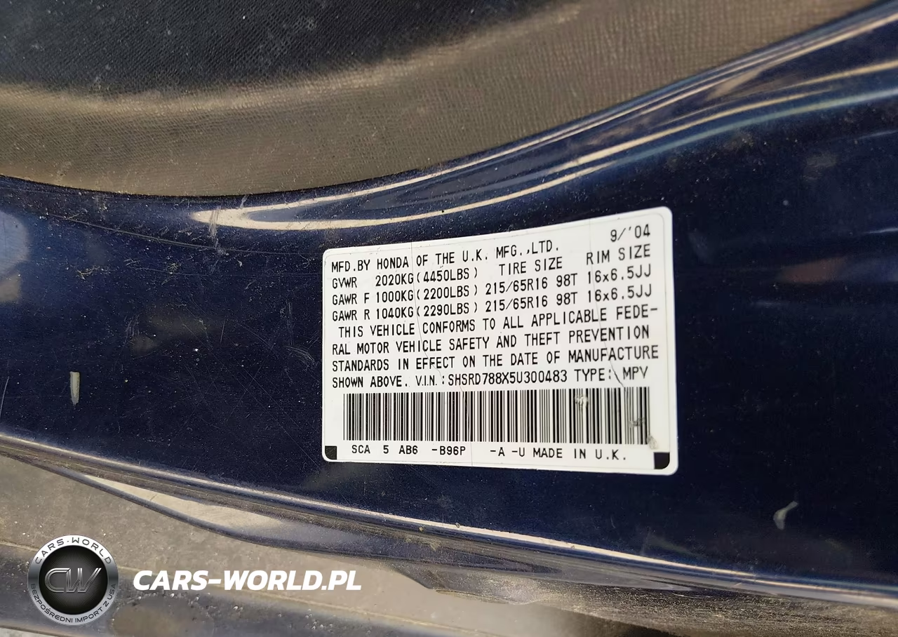 2005 Honda Cr-V Ex VIN:SHSRD788X5U300483 - 9