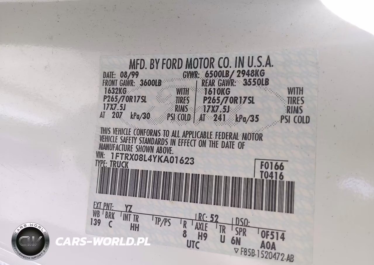 2000 Ford F-150 Lariat-Xl-Xlt VIN:1FTRX08L4YKA01623 - 9