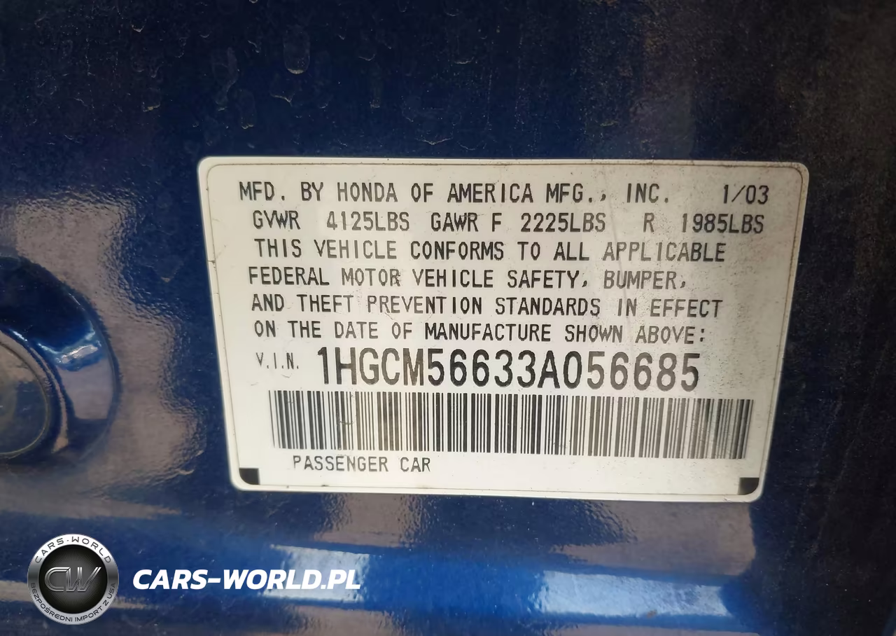 HONDA ACCORD VIN:1HGCM56633A056685 - 9