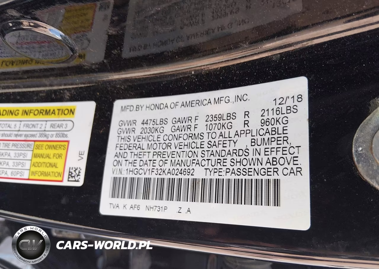 2019 Honda Accord Sport VIN:1HGCV1F32KA024692 - 9