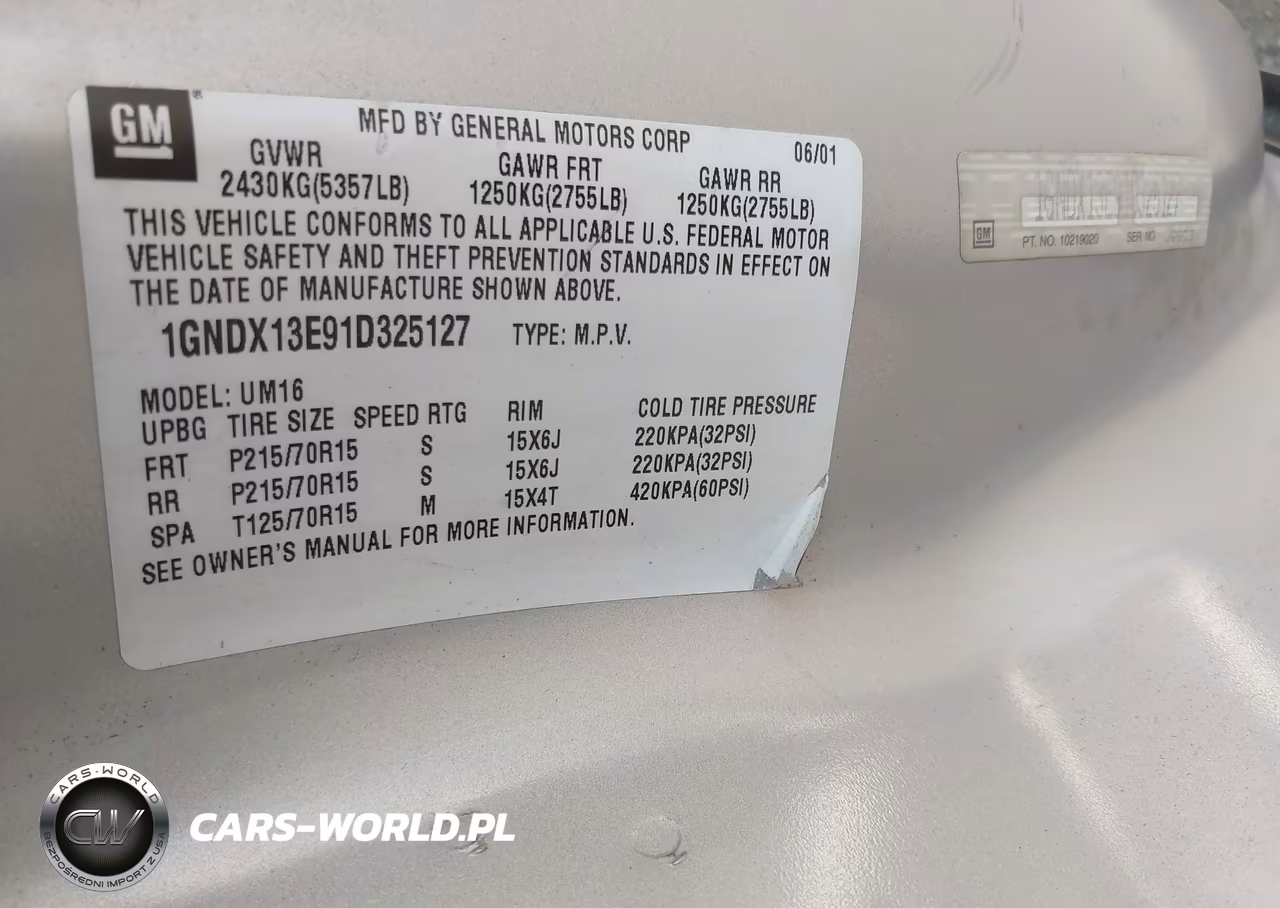 2001 Chevrolet Venture Warner Bros. W-Abf Seats VIN:1GNDX13E91D325127 - 9