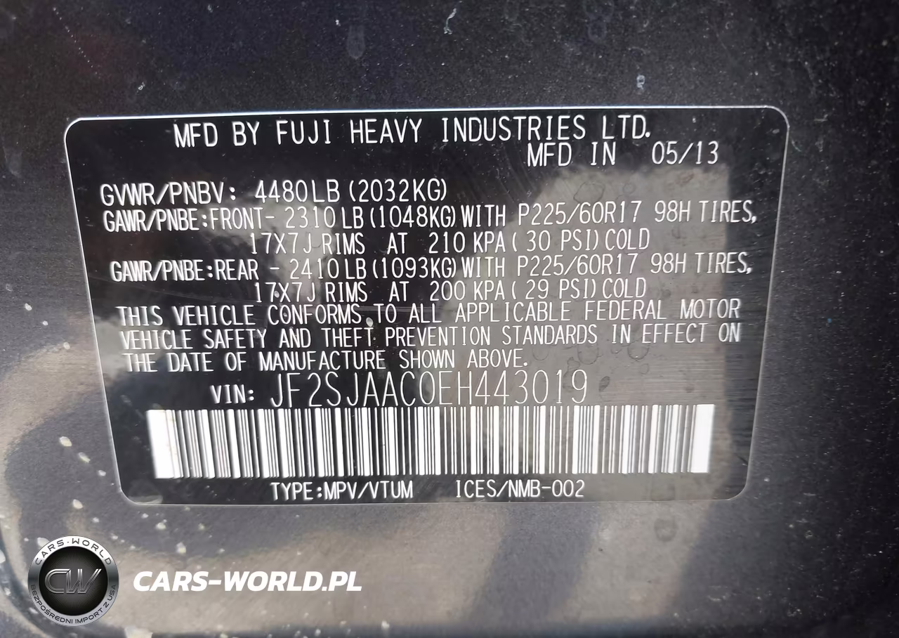 2014 Subaru Forester 2.5I VIN:JF2SJAACOEH443019 - 9