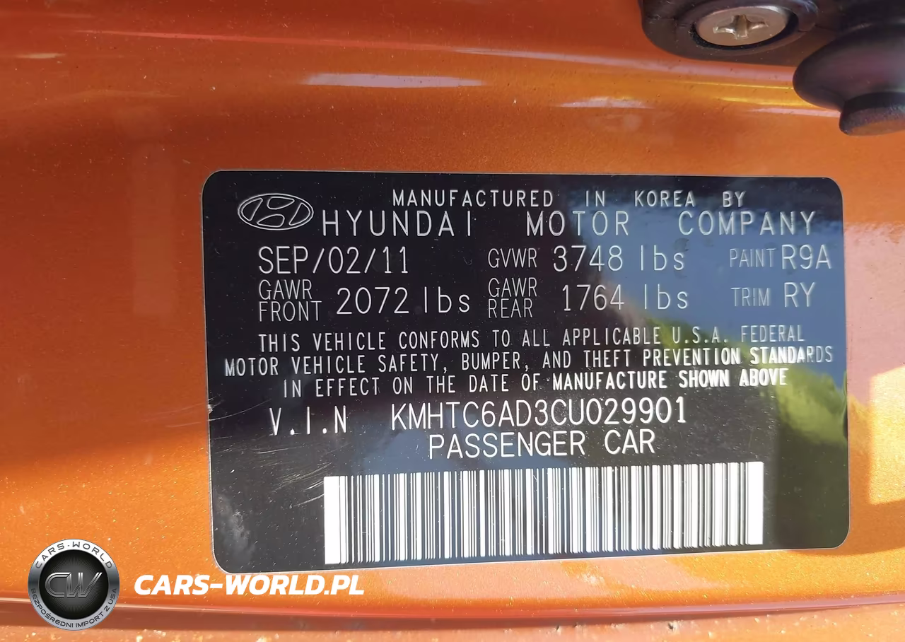2012 Hyundai Veloster Base W-Black VIN:KMHTC6AD3CU029901 - 9