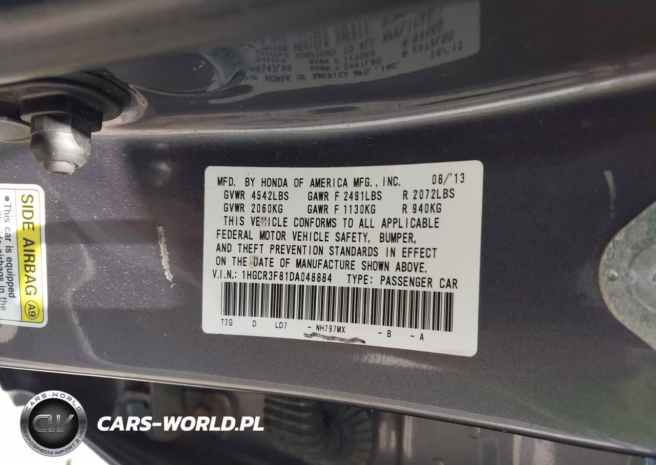 2013 Honda Accord Ex-L V-6 VIN:1HGCR3F81DA048884 - 9