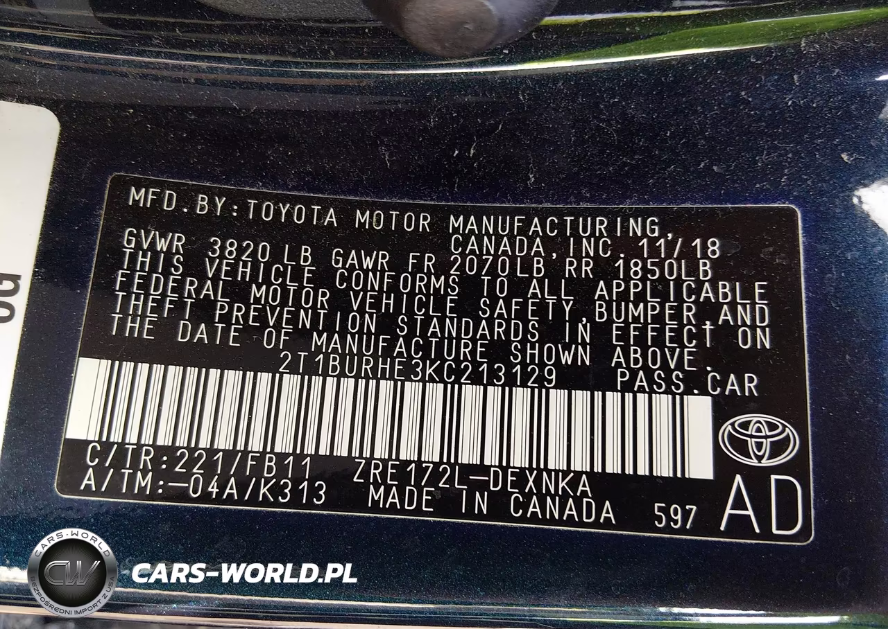 2019 Toyota Corolla Le VIN:2T1BURHE3KC213129 - 9
