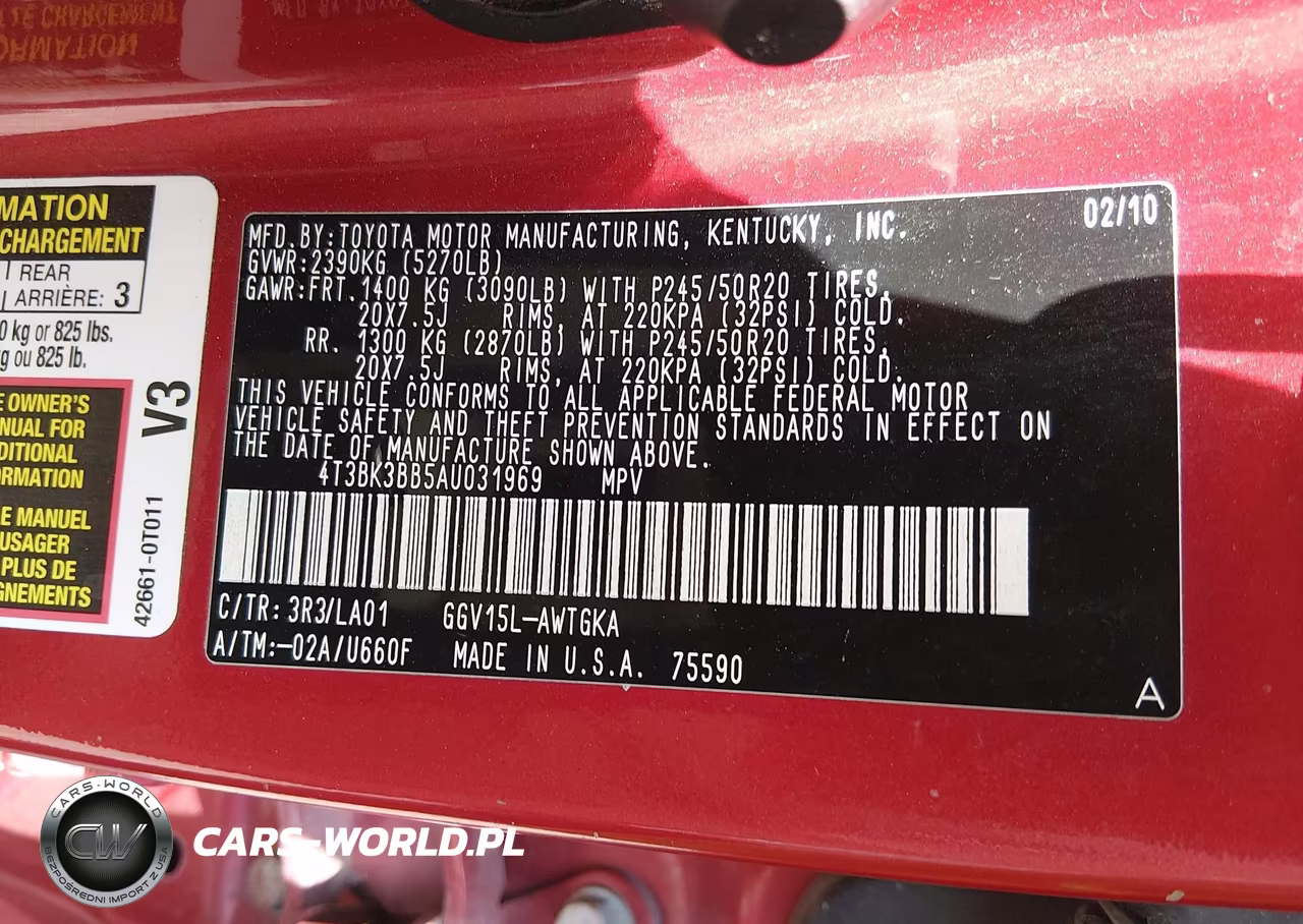 2010 Toyota Venza Base V6 VIN:4T3BK3BB5AU031969 - 9
