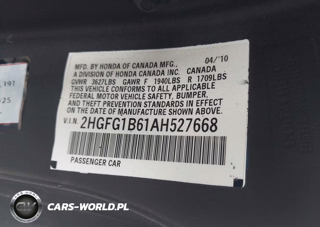 2010 Honda Civic Lx VIN:2HGFG1B61AH527668 - 9