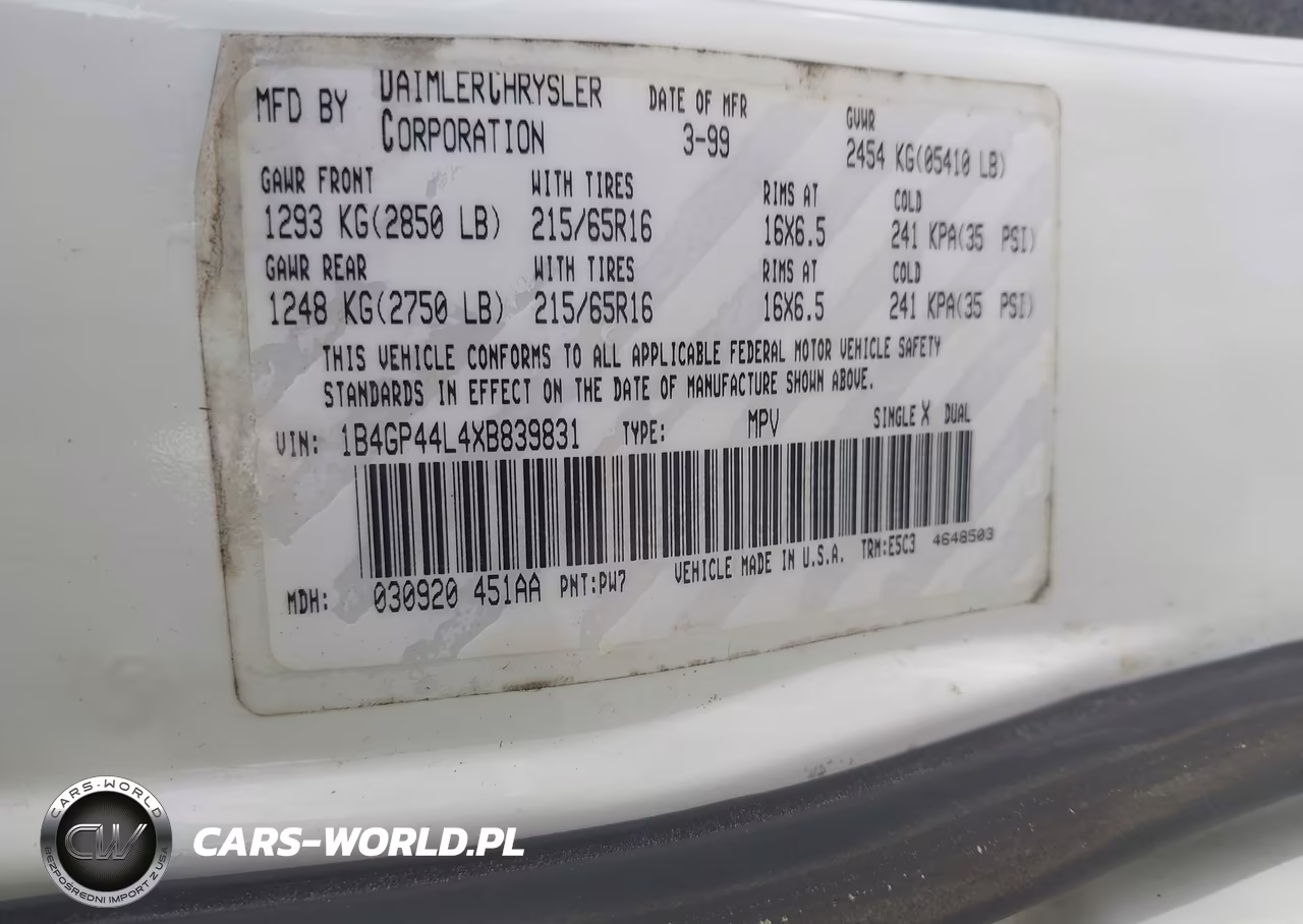 1999 Dodge Grand Caravan Se VIN:1B4GP44L4XB839831 - 9