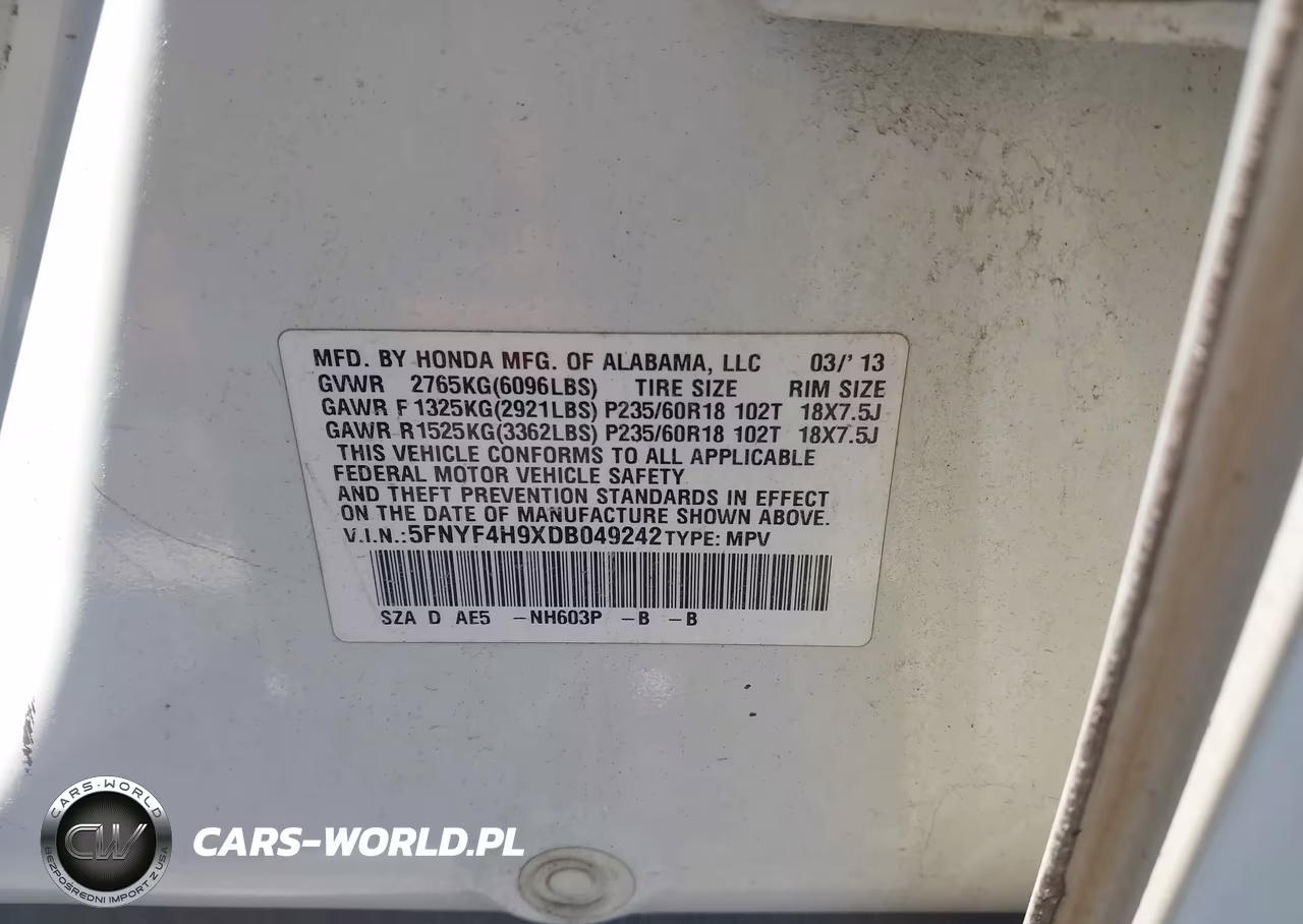 2013 Honda Pilot Touring VIN:5FNYF4H9XDB049242 - 9