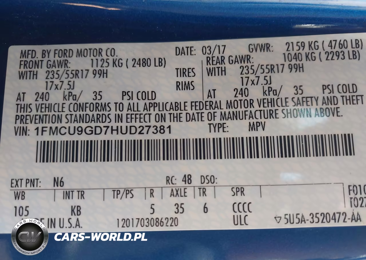 2017 Ford Escape Se VIN:1FMCU9GD7HUD27381 - 9