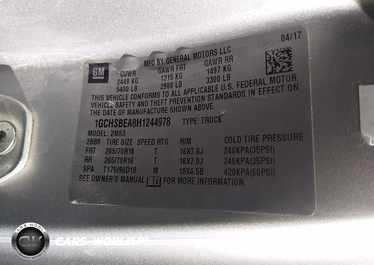 2017 Chevrolet Colorado 2Wd Wt VIN:1GCHSBEA8H1244978 - 9