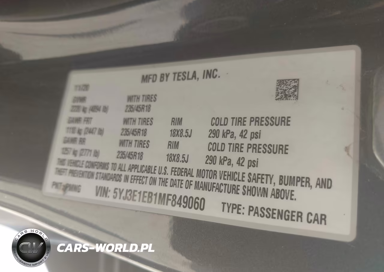 2021 Tesla Model 3 Long Range Dual Motor All-Wheel Drive VIN:5YJ3E1EB1MF849060 - 9