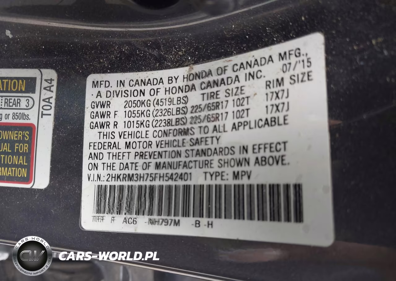 2015 Honda Cr-V Ex-L VIN:2HKRM3H75FH542401 - 9
