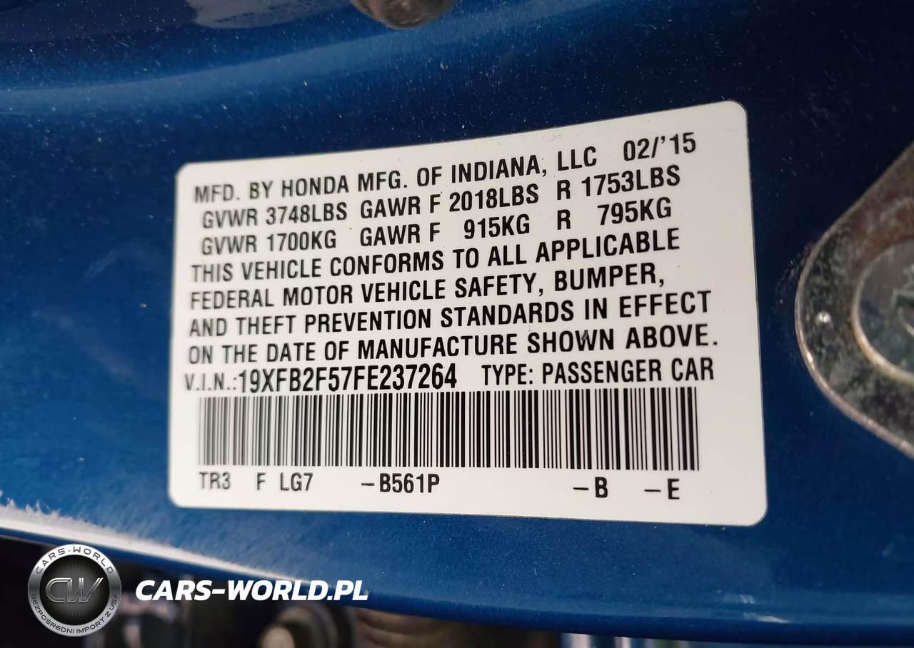 2015 Honda Civic Lx VIN:19XFB2F57FE237264 - 9