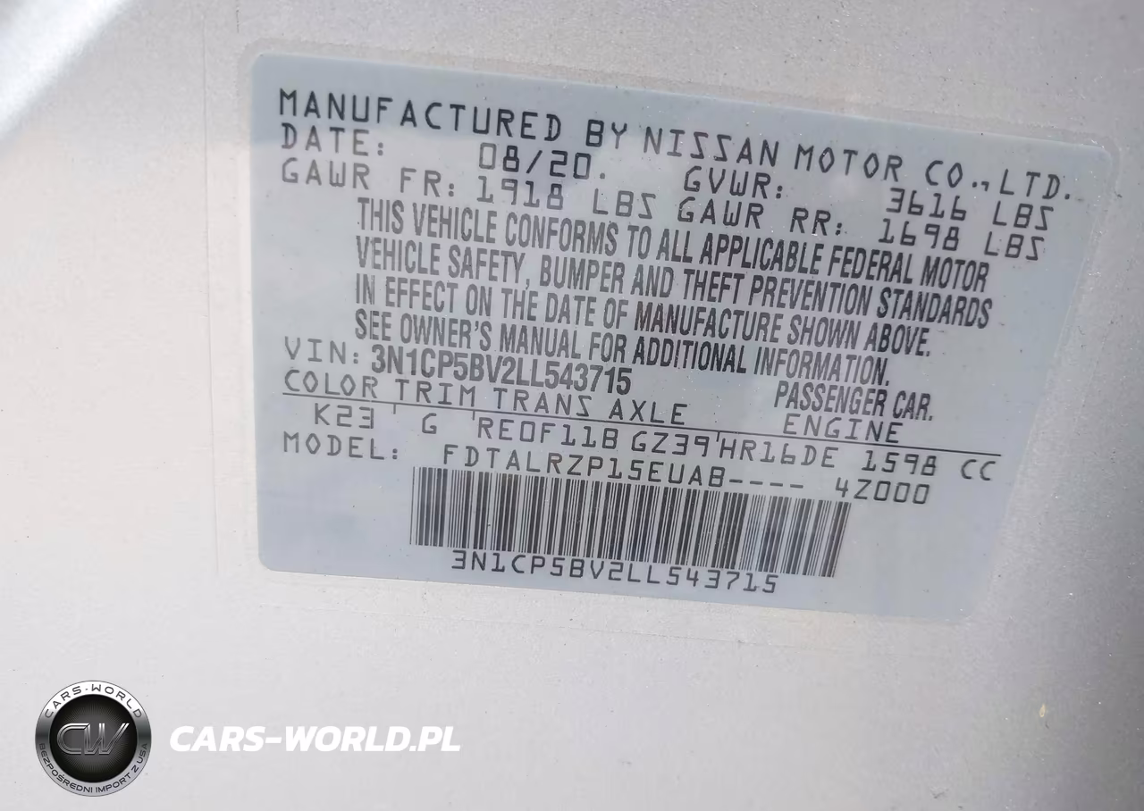 2020 Nissan Kicks S Xtronic Cvt VIN:3N1CP5BV2LL543715 - 9